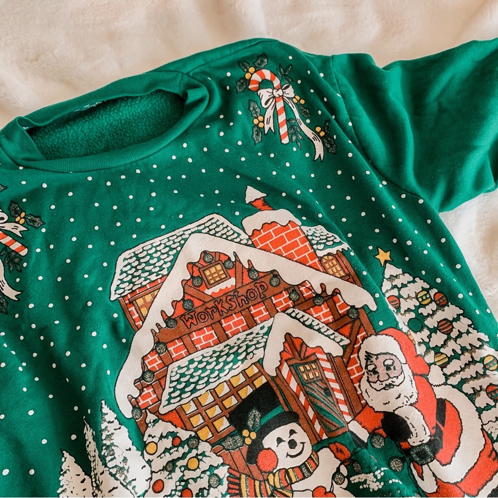 Vintage Santa's Workshop Graphic Green Crewneck Sweater SZ XS